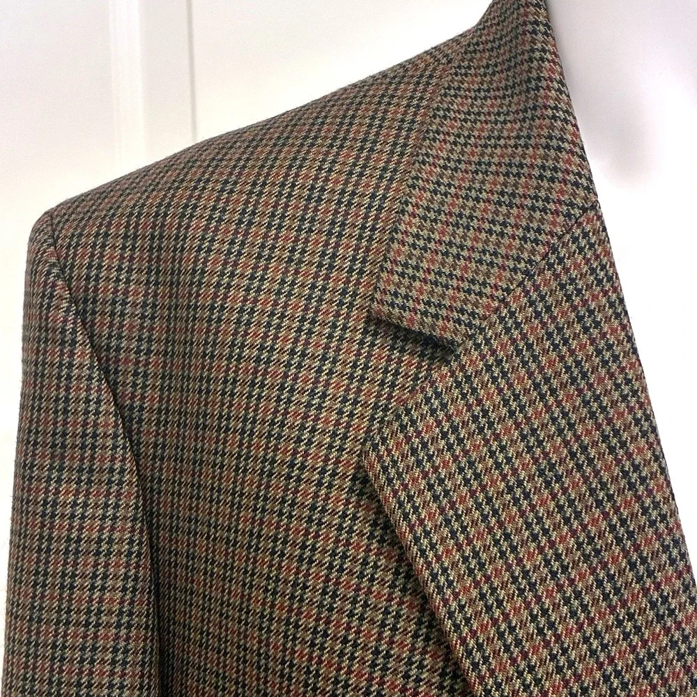 Vtg John Weitz Sport Coat Blazer Mens 46 Wool Tweed Houndstooth GlenPlaid Poland